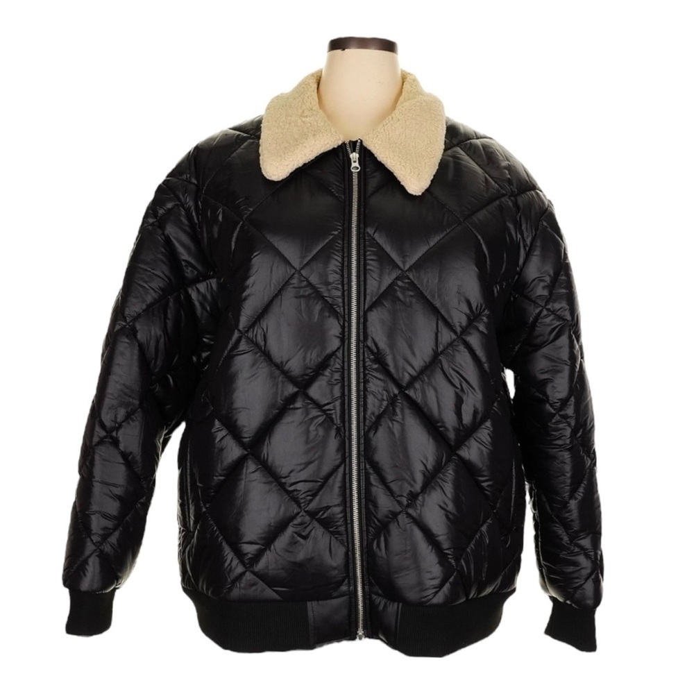 Rails Shay Bomber Puffer Jacket 2X Black Quilted Faux Fur Collar NWT $348 XXL